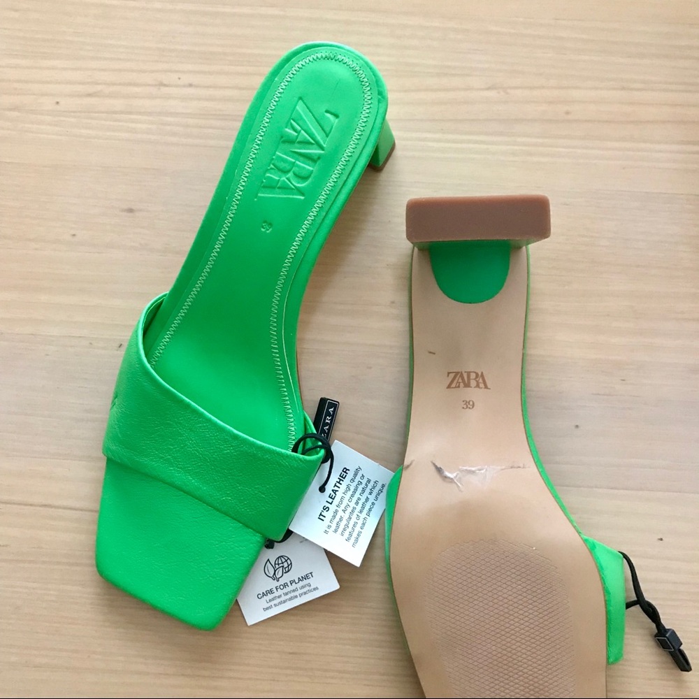 Zara green leather mule sandals blogger favorite - Picture 6 of 8